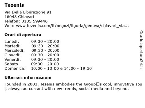 tezenis chiavari orari